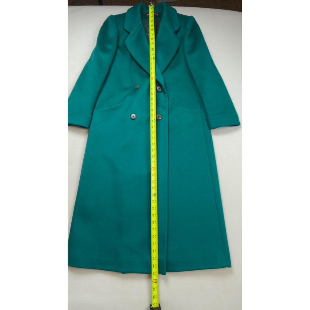 ALORNA Forstmann Wool Teal Long Trench Coat Women's Double Breasted Tailored - Picture 6 of 13